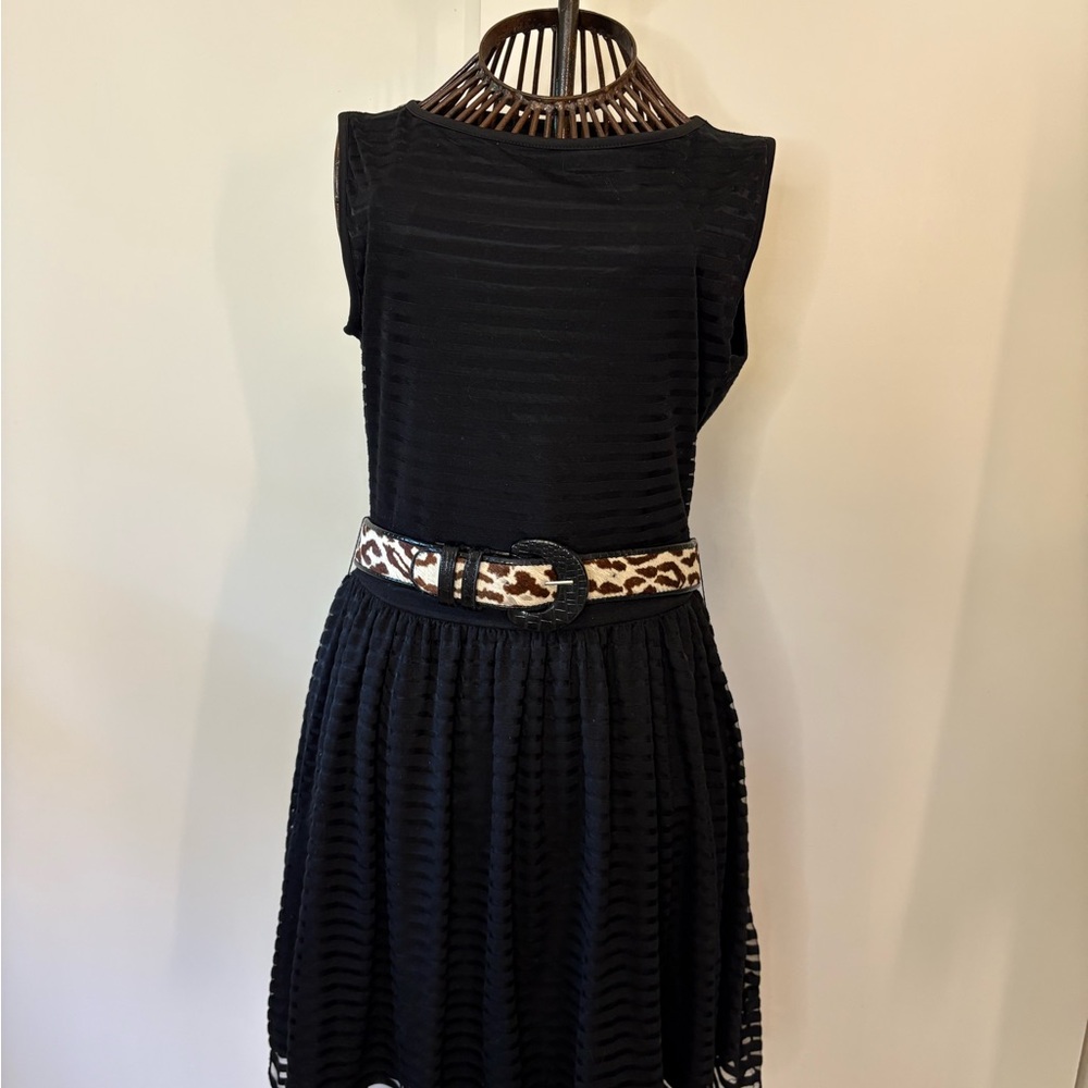 vfish Black Textured Midi Dress with Patterned Belt